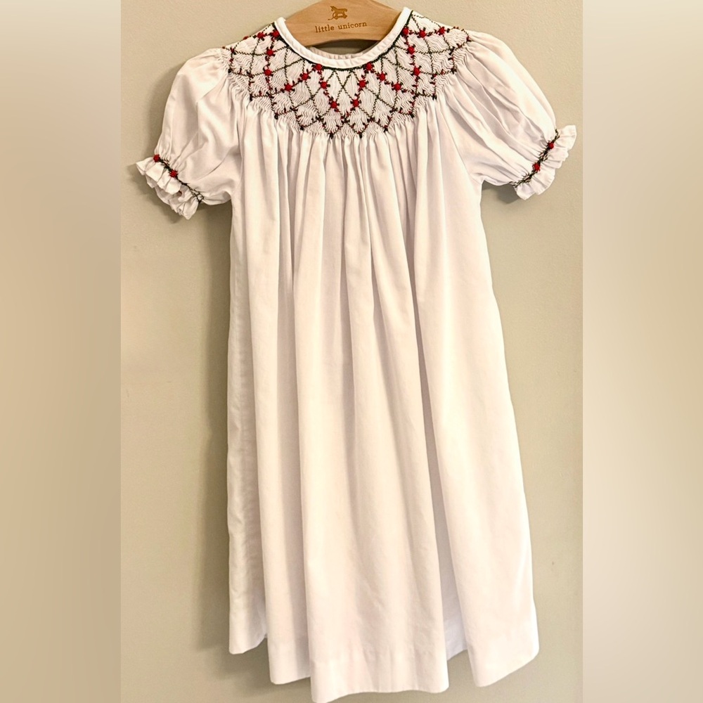 Royal Child Girl’s 6 White Smocked Bishop Dress Christmas Holiday Holly XS S